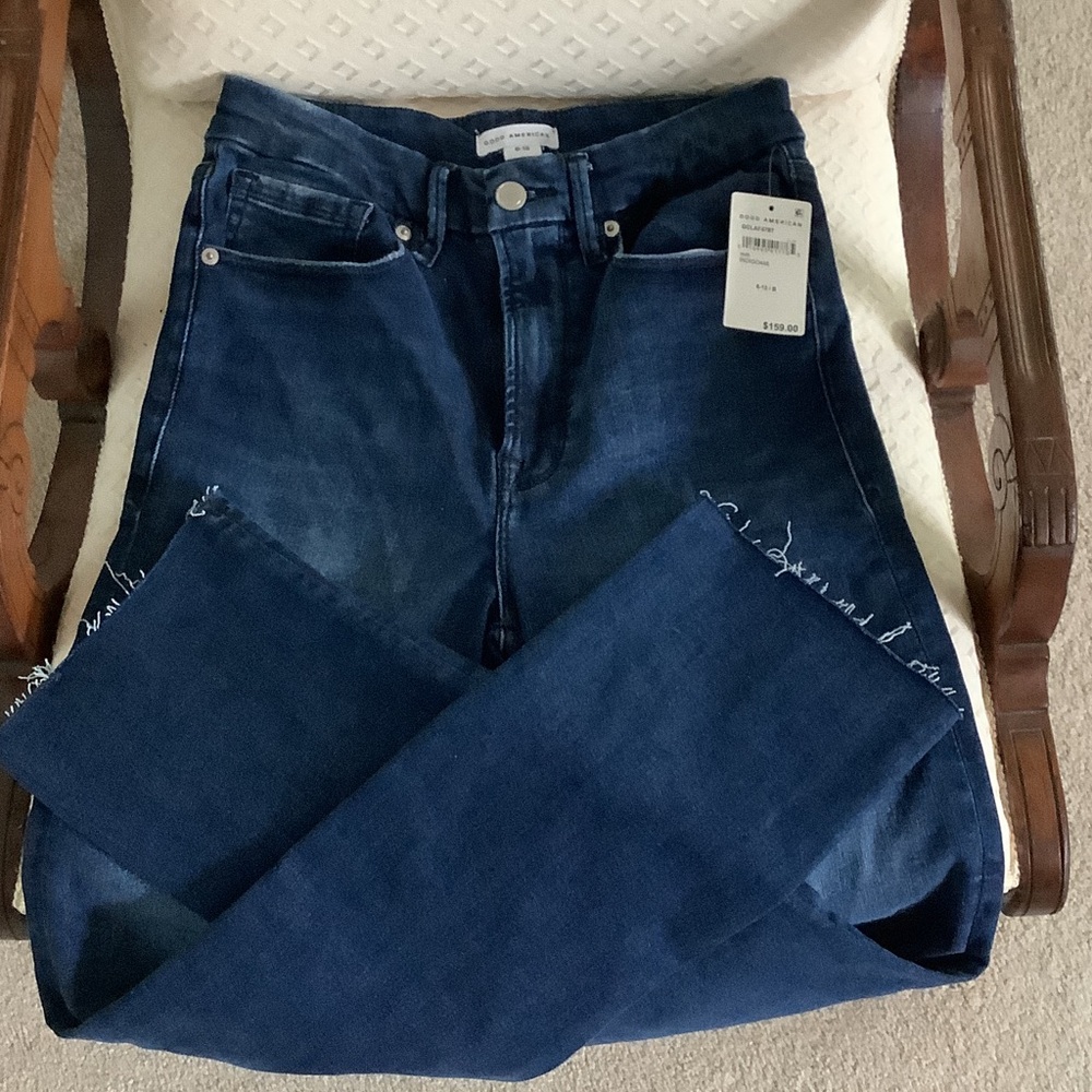 NWT Good American High-Rise Slim Jeans in Dark Blue Wash - Picture 7 of 7